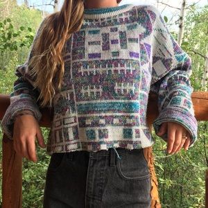 Vintage abstract cropped knit sweater